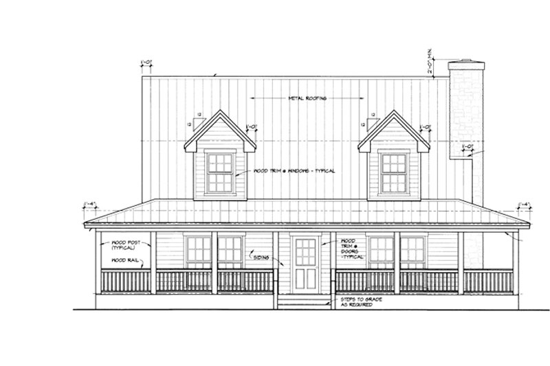 Architectural House Design - Exterior - Front Elevation 3 for Country House Plan #140-183 - 3 bed, 2 bath