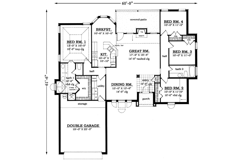 Dream House Plan - Floor Plan - Main Floor for Country House Plan #42-696 - 4 bed, 2 bath