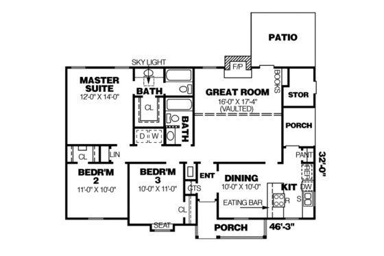 Floor Plan - Main Floor for Country House Plan #34-102 - 3 bed, 2 bath