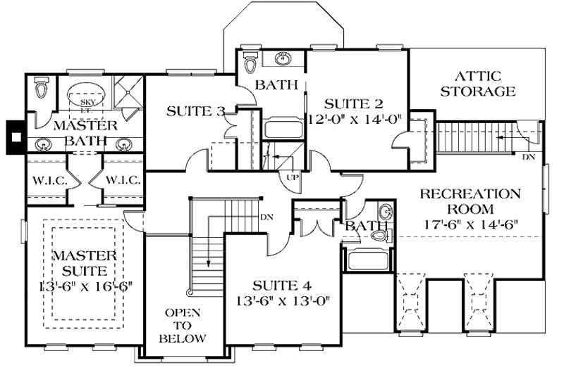 Home Plan - Floor Plan - Upper Floor for Colonial House Plan #453-147 - 4 bed, 3.5 bath