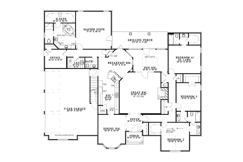 Home Plan - Floor Plan - Main Floor for Traditional House Plan #17-3344 - 5 bed, 4.5 bath
