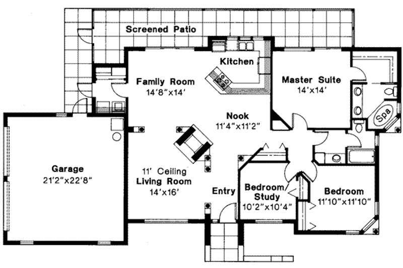 Home Plan - Floor Plan - Main Floor for Mediterranean House Plan #124-224 - 3 bed, 2 bath