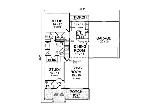 Floor Plan - Main Floor for Traditional House Plan #513-2096 - 3 bed, 2.5 bath