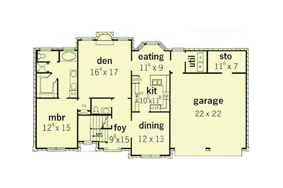 Floor Plan - Main Floor for European House Plan #16-201 - 3 bed, 2.5 bath