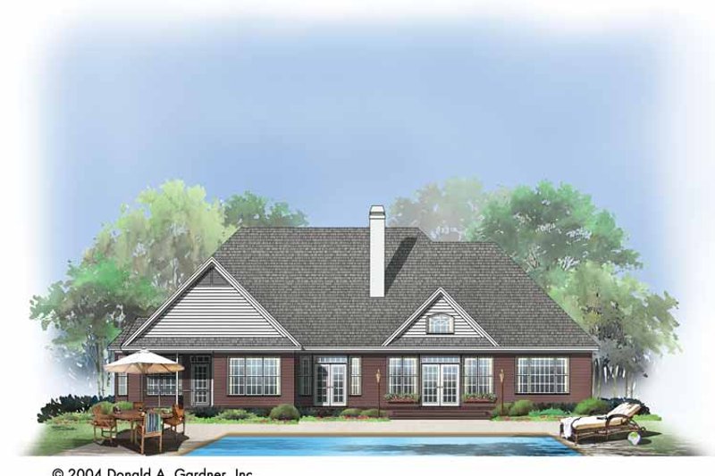 Dream House Plan - Exterior - Rear Elevation for Ranch House Plan #929-733 - 3 bed, 2 bath