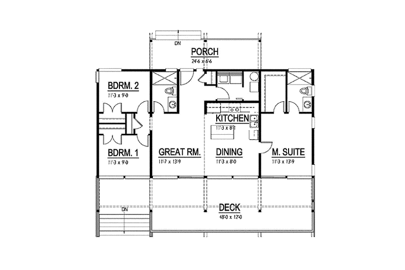 House Design - Floor Plan - Main Floor for Contemporary House Plan #569-27 - 3 bed, 2 bath