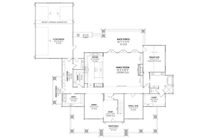 House Design - Floor Plan - Main Floor for Craftsman House Plan #1096-16 - 4 bed, 4.5 bath