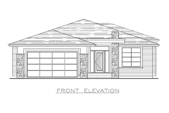 Exterior - Front Elevation 3 for Prairie House Plan #1100-12 - 2 bed, 2 bath