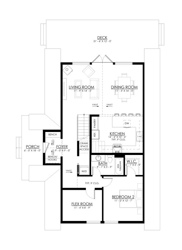 House Blueprint - Floor Plan - Main Floor for Cabin House Plan #1114-119 - 2 bed, 2 bath