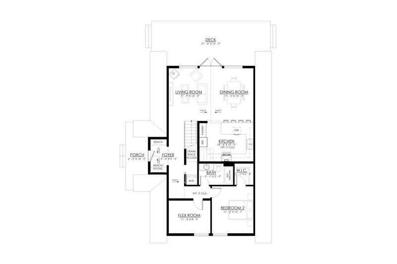 House Blueprint - Floor Plan - Main Floor for Cabin House Plan #1114-119 - 2 bed, 2 bath