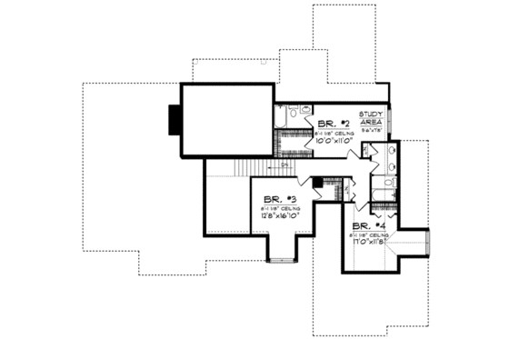 Floor Plan - Upper Floor for European House Plan #70-641 - 4 bed, 3.5 bath