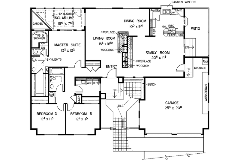 House Blueprint - Floor Plan - Main Floor for Country House Plan #60-989 - 3 bed, 2 bath