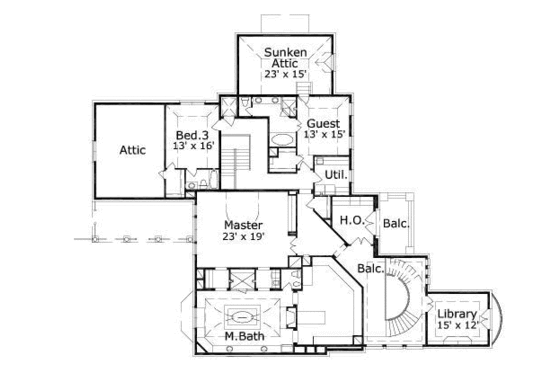 Floor Plan - Upper Floor for European House Plan #411-143 - 3 bed, 4.5 bath