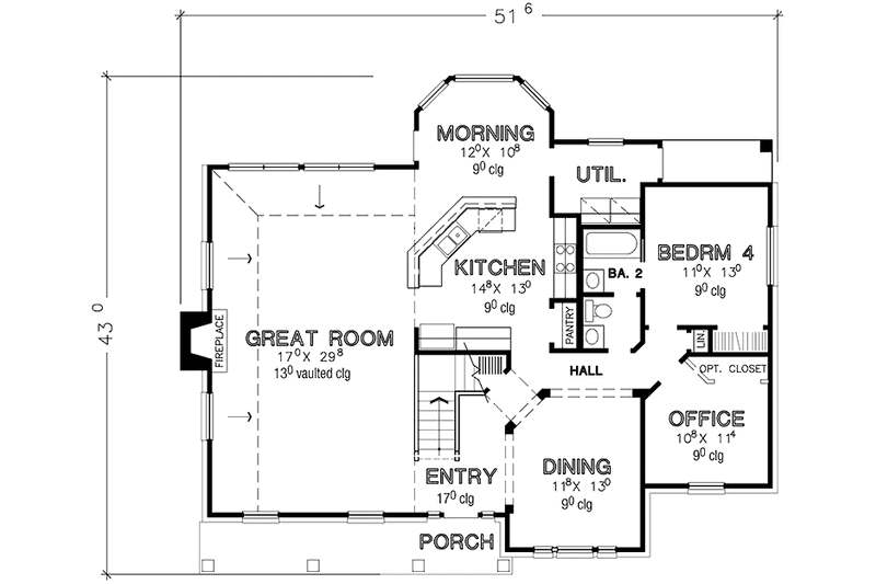 Home Plan - Floor Plan - Main Floor for Country House Plan #472-40 - 4 bed, 3 bath