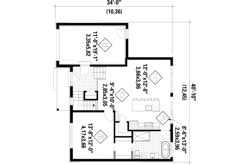 Architectural House Design - Floor Plan - Main Floor for Farmhouse House Plan #25-5045 - 3 bed, 2 bath