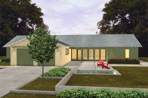 Exterior - Front Elevation 1 for Ranch House Plan #445-5 - 3 bed, 2.5 bath