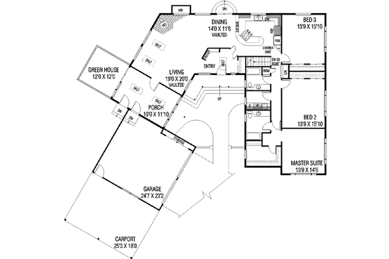 Floor Plan - Main Floor for Ranch House Plan #60-509 - 3 bed, 2 bath