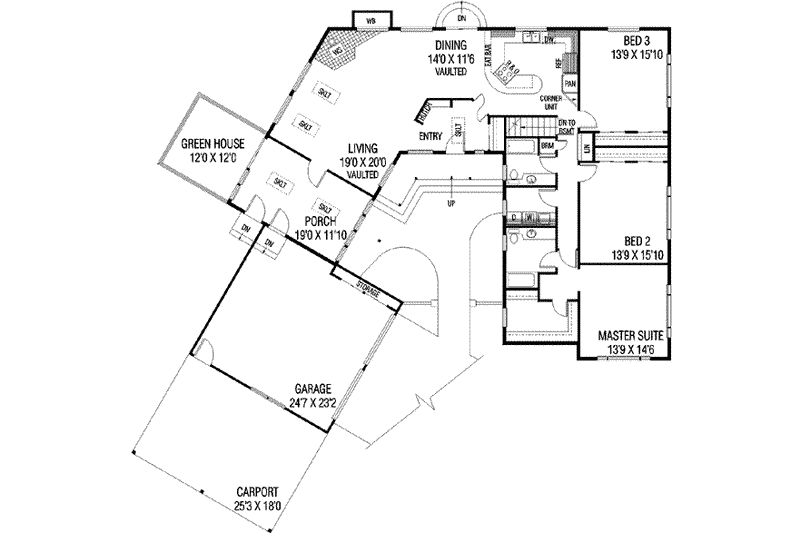 Architectural House Design - Floor Plan - Main Floor for Ranch House Plan #60-509 - 3 bed, 2 bath