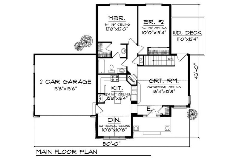 House Blueprint - Floor Plan - Main Floor for Cottage House Plan #70-857 - 4 bed, 2 bath
