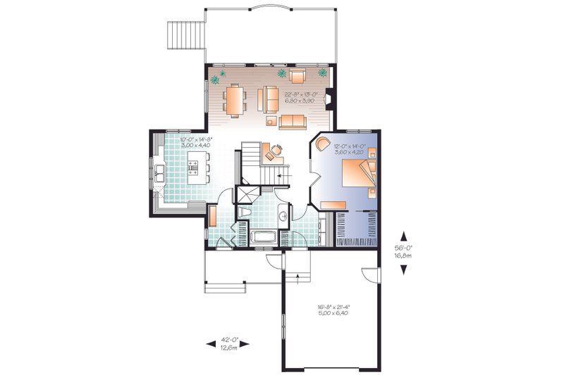 Architectural House Design - Floor Plan - Main Floor for Cottage House Plan #23-2318 - 3 bed, 2 bath