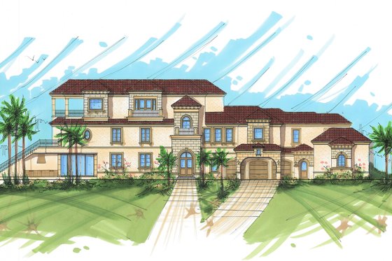 Exterior - Front Elevation for Mediterranean House Plan #548-63 - 4 bed, 5.5 bath
