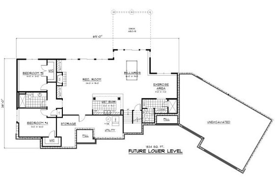 Floor Plan - Lower Floor for Colonial House Plan #51-325 - 4 bed, 4.5 bath