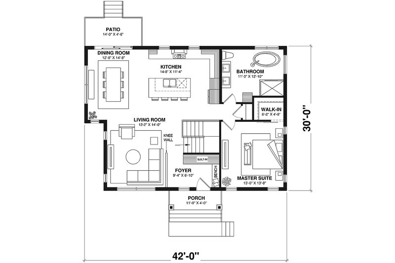 House Blueprint - Floor Plan - Main Floor for Craftsman House Plan #23-2868 - 1 bed, 1 bath