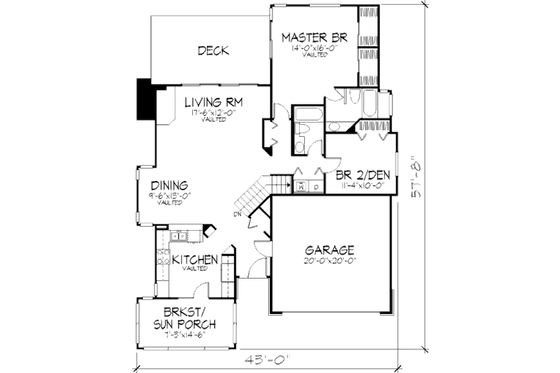 Floor Plan - Main Floor for Bungalow House Plan #320-386 - 1 bed, 2 bath