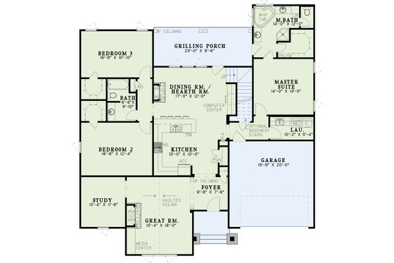 Floor Plan - Main Floor for Craftsman House Plan #17-2815 - 3 bed, 2 bath