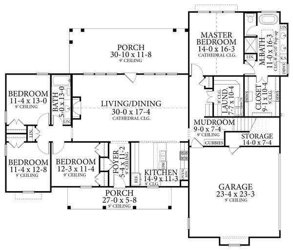 Architectural House Design - Farmhouse Floor Plan - Main Floor Plan #406-9666