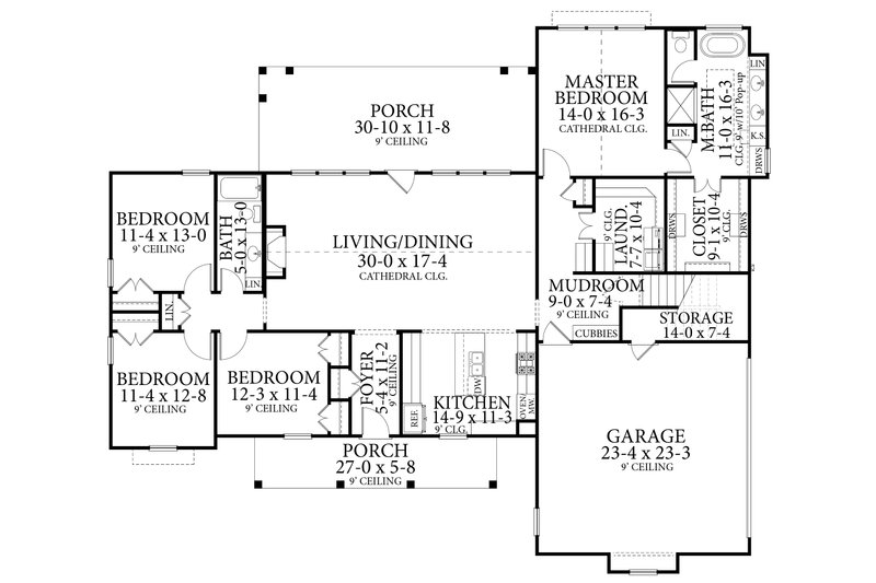 House Plan Design - Floor Plan - Main Floor for Farmhouse House Plan #406-9666 - 4 bed, 2 bath