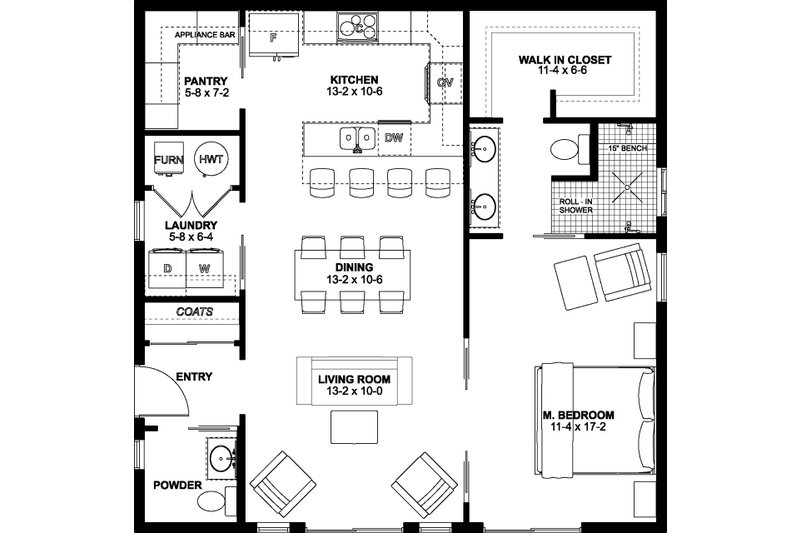 House Blueprint - Floor Plan - Main Floor for Farmhouse House Plan #126-176 - 1 bed, 1.5 bath