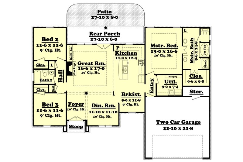 Dream House Plan - Floor Plan - Main Floor for European House Plan #430-52 - 3 bed, 2 bath