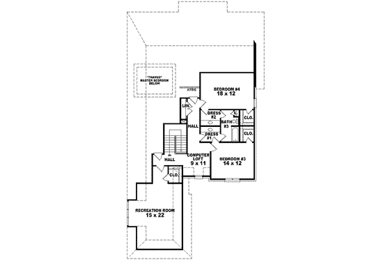 Floor Plan - Upper Floor for European House Plan #81-595 - 4 bed, 3 bath