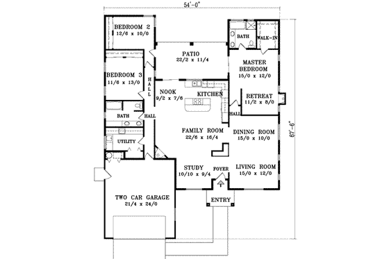 Floor Plan - Main Floor for Adobe / Southwestern House Plan #1-993 - 3 bed, 2 bath