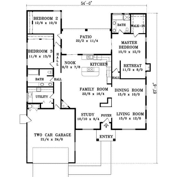 Home Plan - Floor Plan - Main Floor for Adobe / Southwestern House Plan #1-993 - 3 bed, 2 bath