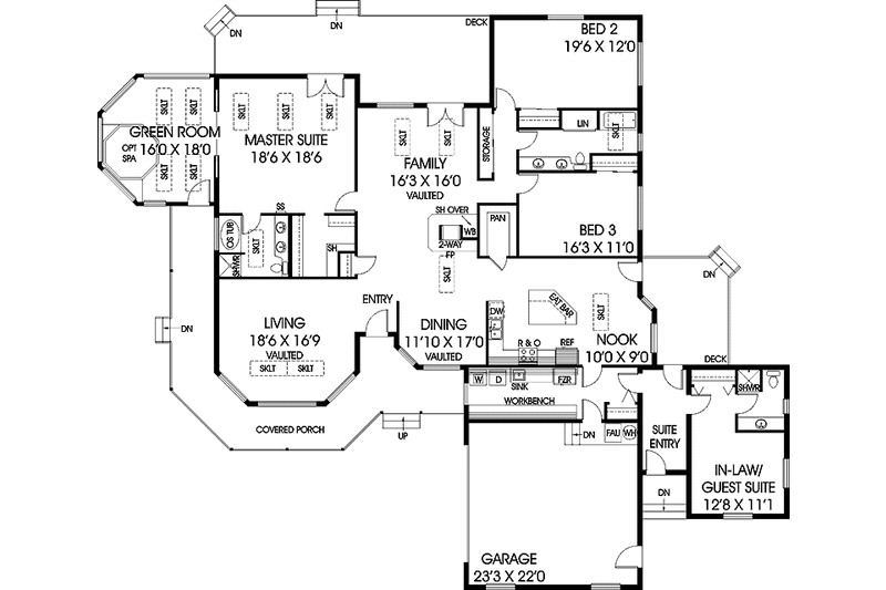 Home Plan - Floor Plan - Main Floor for Country House Plan #60-1035 - 4 bed, 3 bath