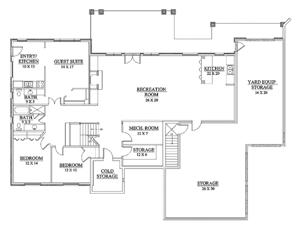 Home Plan - Traditional Floor Plan - Lower Floor Plan #945-26