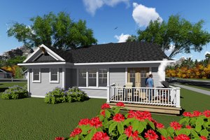 Exterior - Rear Elevation for Ranch House Plan #70-1264 - 2 bed, 2 bath