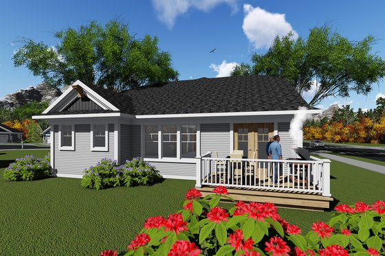 Exterior - Rear Elevation for Ranch House Plan #70-1264 - 2 bed, 2 bath