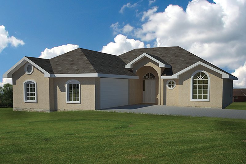 House Blueprint - Exterior - Front Elevation 3 for Adobe / Southwestern House Plan #1061-19 - 3 bed, 2 bath