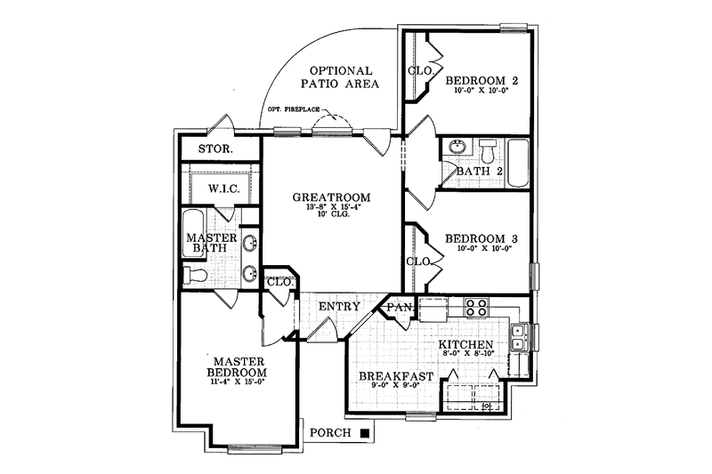 Home Plan - Floor Plan - Main Floor for Ranch House Plan #952-195 - 3 bed, 2 bath