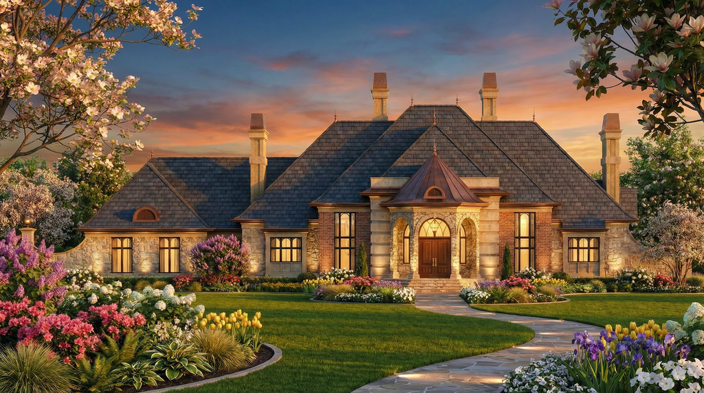Exterior - Front Elevation 5 for European House Plan #119-196 - 4 bed, 4 bath