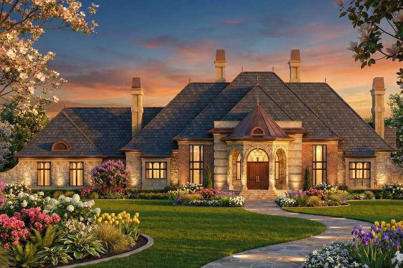 House Blueprint - Exterior - Front Elevation 5 for European House Plan #119-196 - 4 bed, 4 bath