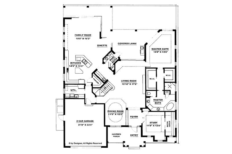 House Blueprint - Floor Plan - Main Floor for Mediterranean House Plan #1017-100 - 4 bed, 3.5 bath