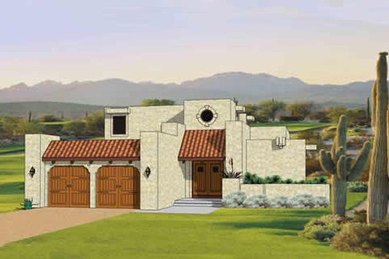 Exterior - Front Elevation for Adobe / Southwestern House Plan #116-293 - 3 bed, 2 bath