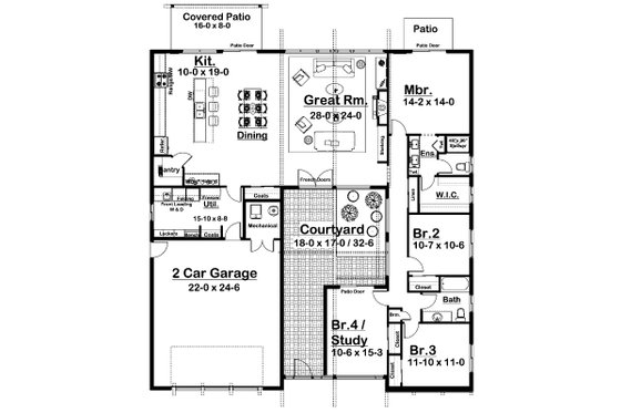 Floor Plan - Main Floor for Contemporary House Plan #126-308 - 4 bed, 2 bath