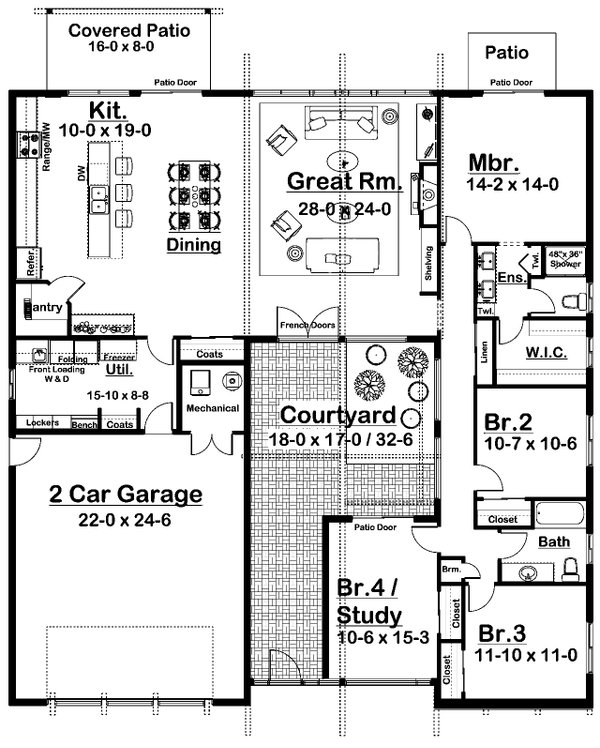 Architectural House Design - Floor Plan - Main Floor for Contemporary House Plan #126-308 - 4 bed, 2 bath