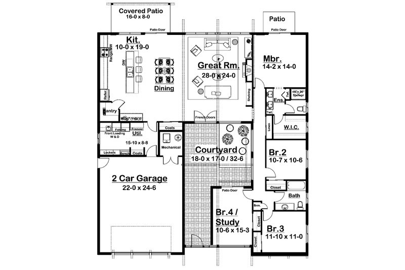Architectural House Design - Floor Plan - Main Floor for Contemporary House Plan #126-308 - 4 bed, 2 bath