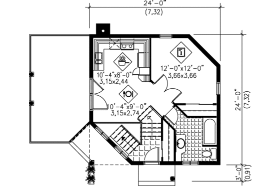 Floor Plan - Main Floor for Cottage House Plan #25-1118 - 1 bed, 2 bath